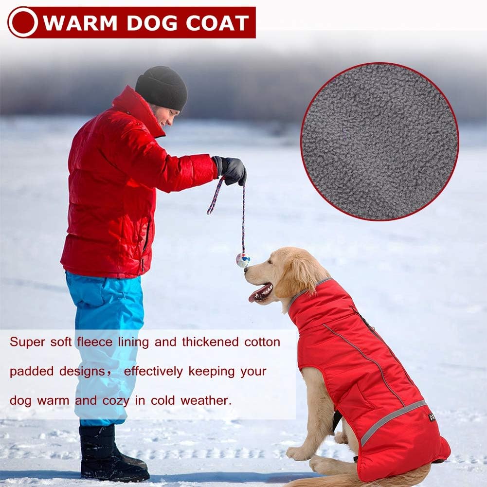 QBLEEV Warm Dog Coat, Reflective Dog Jacket - Red / Medium - image 3