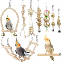 Bird Parrot Swing Toys, Chewing Standing Hanging Perch Hammock Climbing Ladder Bird Cage Toys