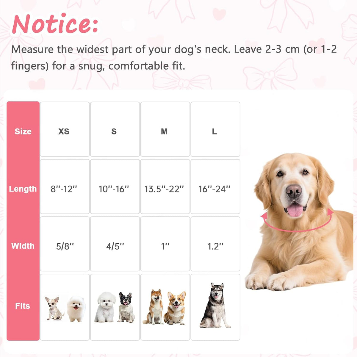 Medium Dog Collars for Male Dogs - Bow Pink Heart / L - image 2