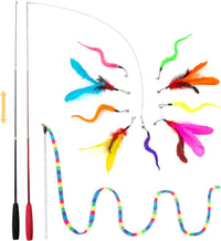 FYNIGO Interactive Cat Wand Toys for Indoor Cats - 14 Pack Cat Wand Set