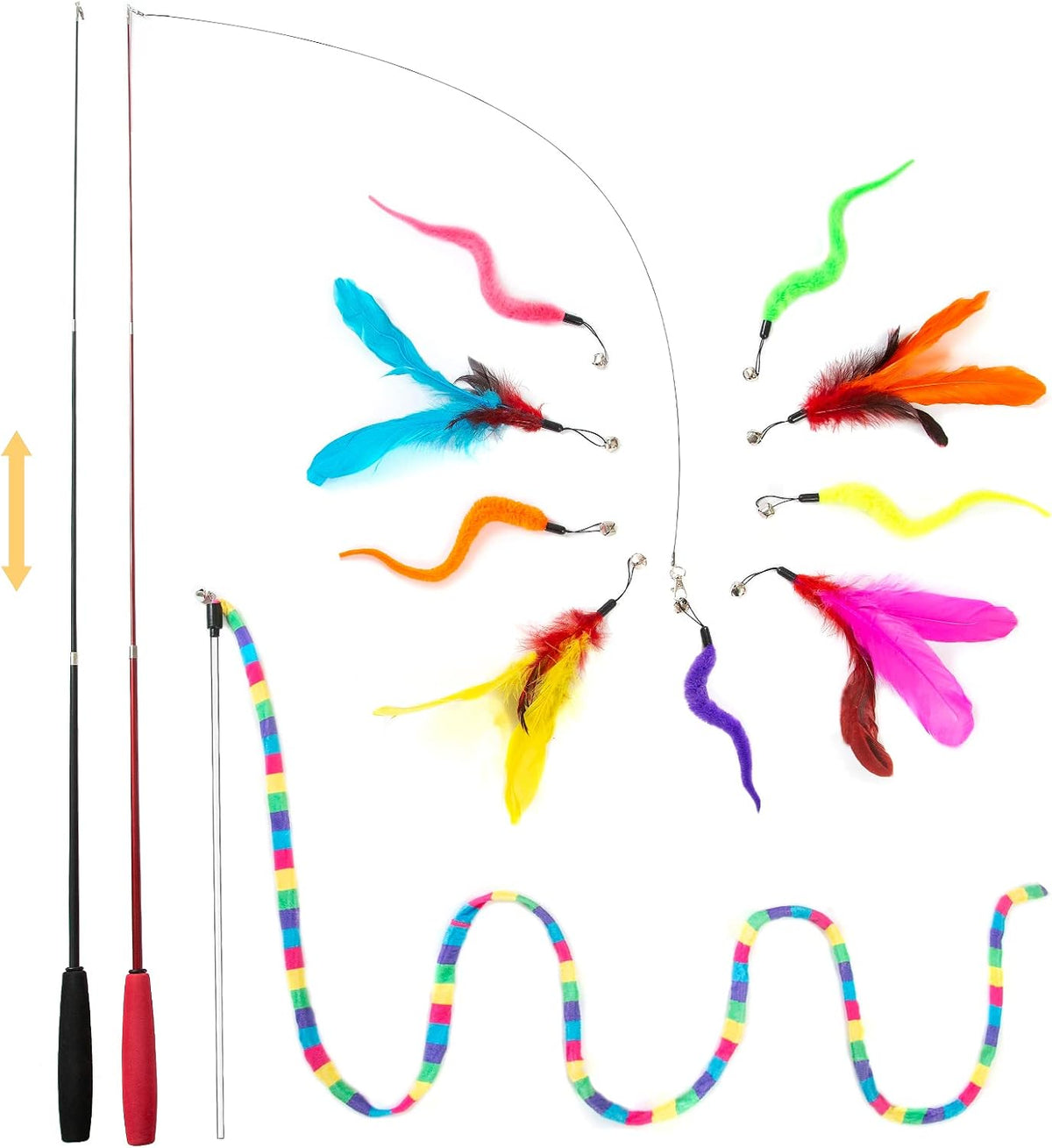 FYNIGO Interactive Cat Wand Toys for Indoor Cats - 14 Pack Cat Wand Set