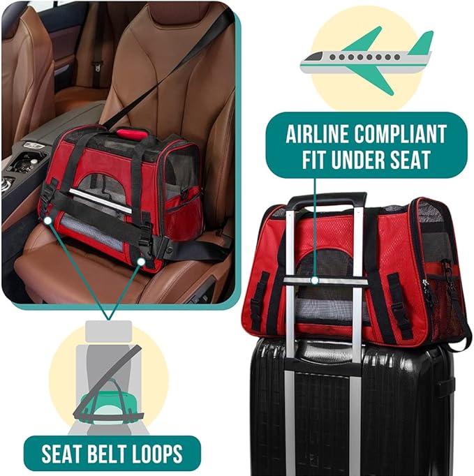 PetAmi Airline Approved Pet Carrier for Cat, Soft Sided Dog Carrier for Small Dogs, Cat Travel Supplies Accessories for Indoor Cats, Ventilated Pet Carrying Bag Medium Large Kitten Puppy, Small Red