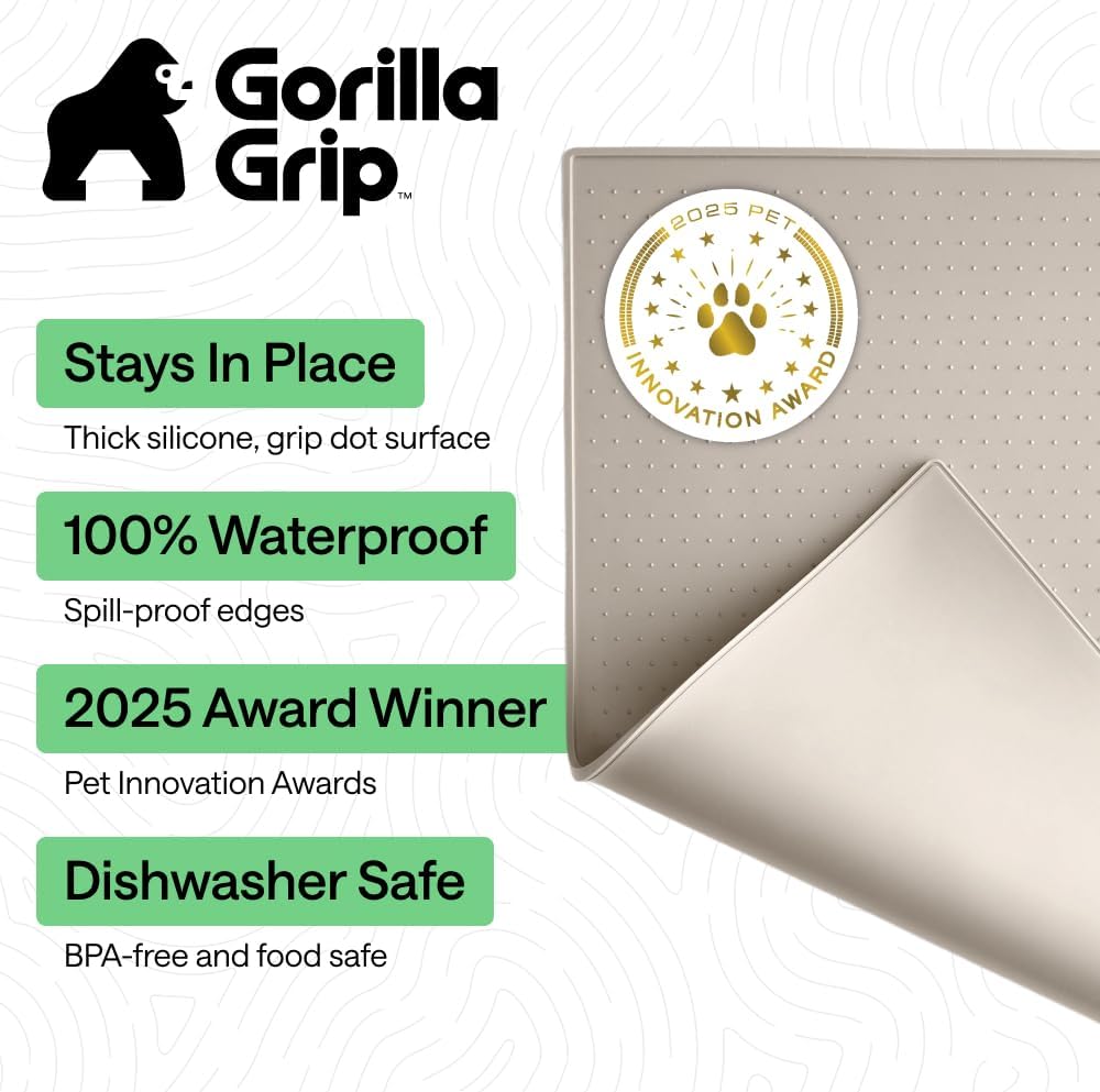 GORILLA GRIP Dog Food Mat, 100% Waterproof Silicone, 16x10 Beige – Essentials for Dogs - Beige / 16"l X 10"w - image 2