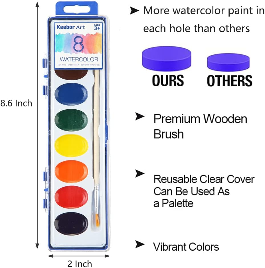 Keebor Washable Watercolor Paint Set, 8 Colors with Paint Brush - 8 Colors(Pack of 36) - image 2