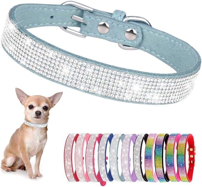Rhinestone Dog Collar for Small Dogs, Bling Diamond Fancy Crystal Glitter Pretty Jewel Pet Puppy Collars for XXS XS Small Medium Large Breed Girl Dogs Female Cats Kitten, Teal XL