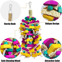 Large Bird Toys, Multi-Color Wooden Block with Bamboo Support Bird Chewing Toy Parrot Cage Bite Toy - image 3