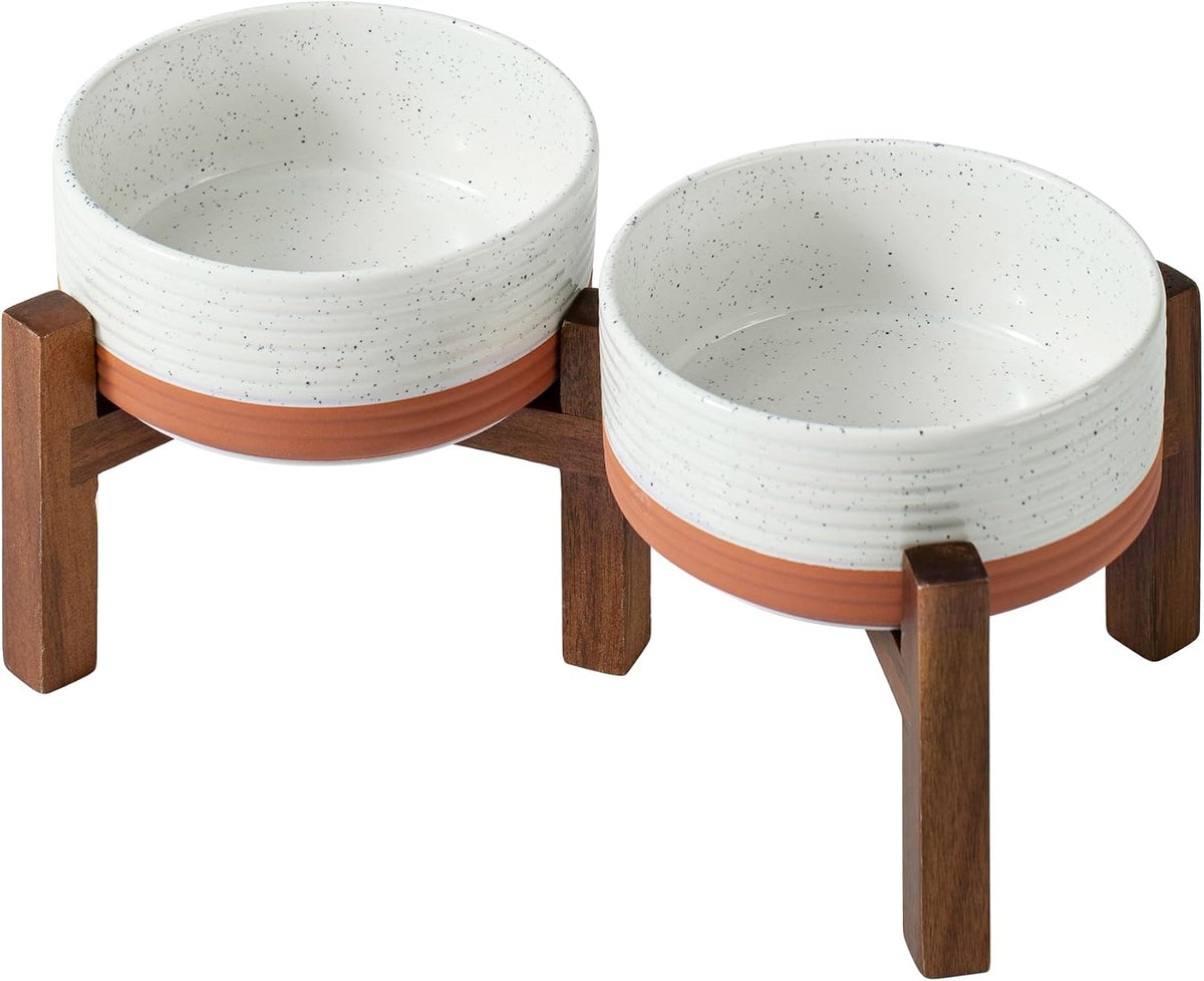 Elevated Dog Bowls, Raised Ceramic Dog Bowl for Small & Medium Dogs – Essentials for Dogs - Double Bowls with Stand- Vanilla White / 3.4CUPS
