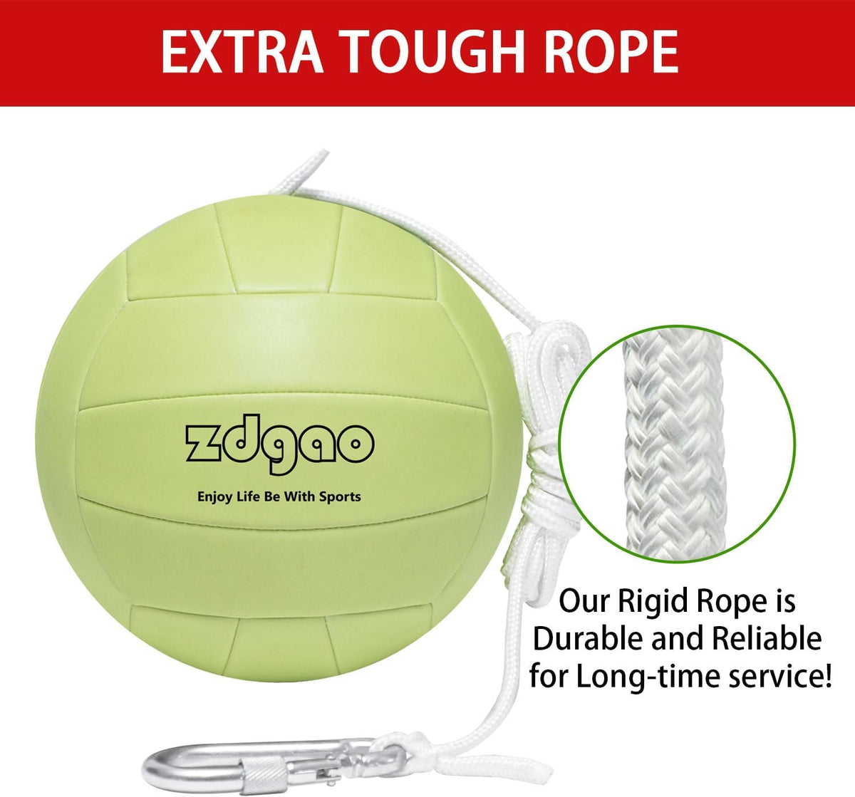 YDDS glow in the dark tetherball with rope, carabiner and ball pump - view 2