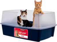 IRIS USA XX-Large High Sided Cat Litter Box, Scatter Shield - XXL Side Entry / Navy