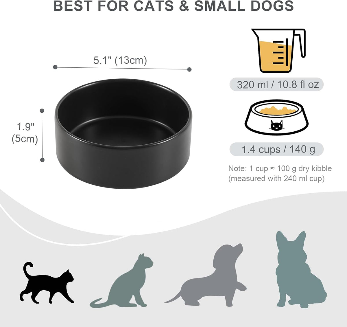 Ceramic Dog Bowl for Food and Water - Small / Black - image 2