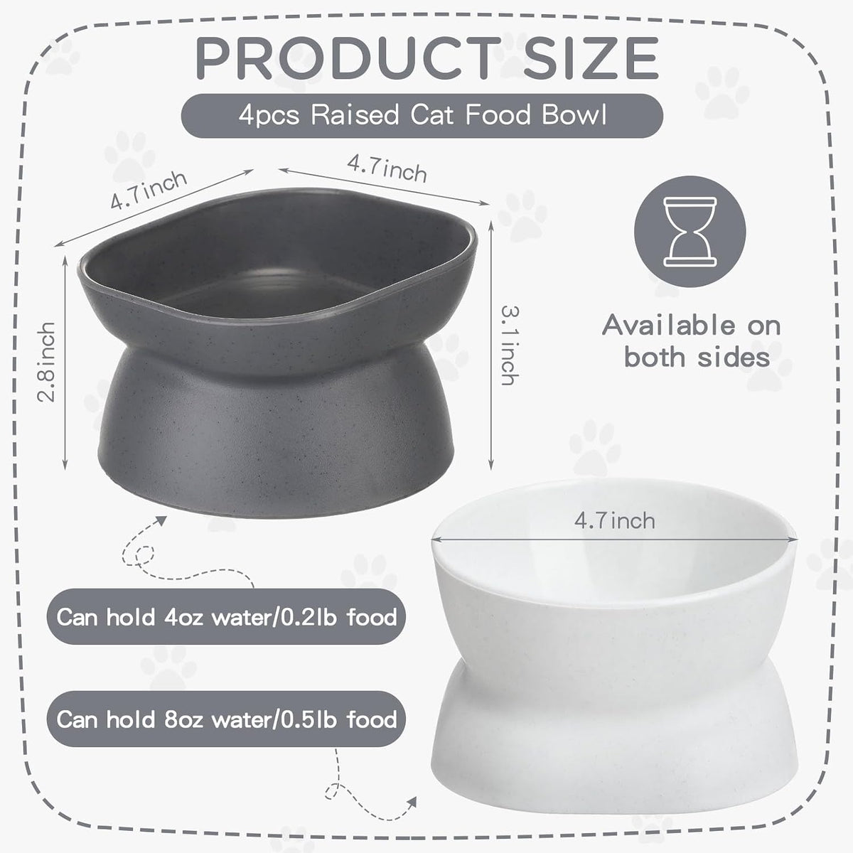 4 Pieces Plastic Tilted Elevated Cat Bowls Raised Cat Food Bowls - White and Grey - image 2