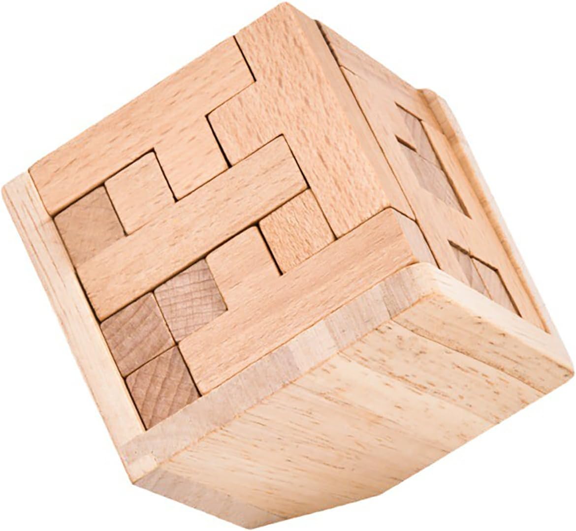 Wooden Brain Teaser Puzzles Cube Stocking Stuffers Wooden Puzzles - Coffee and Natural - image 2