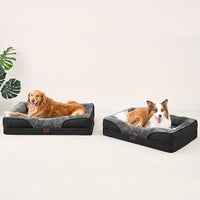 EHEYCIGA Memory Foam Dog Bed for Large Sized, Orthopedic Dog Sofa with Sides and Waterproof Liner, Washable Bolster Pet Couch with Removable Cover, 41x27x7.5 Inch, Grey/Black