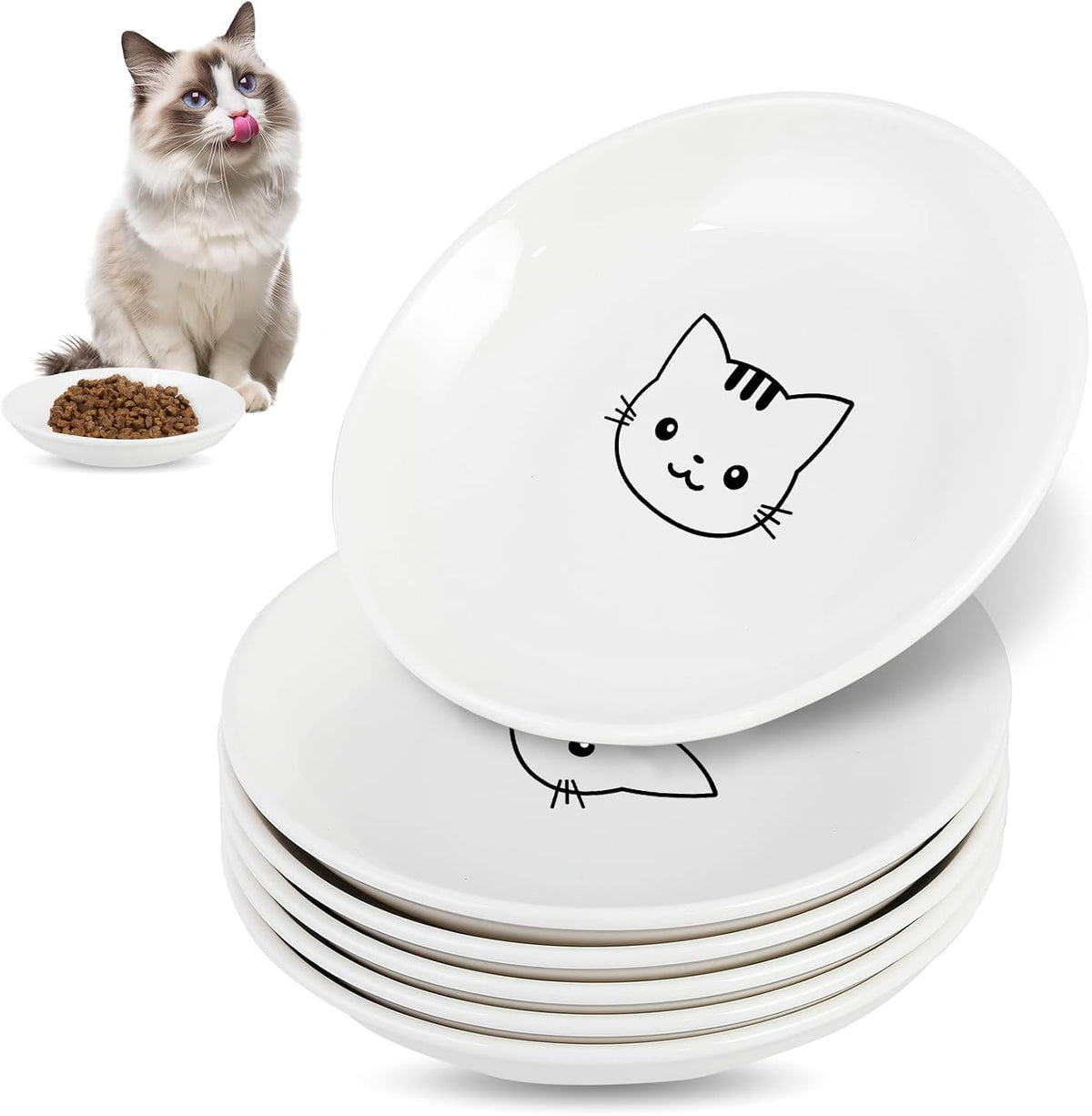 6 Pack Cat Food Bowl, Ceramic Cat Bowls - White-C