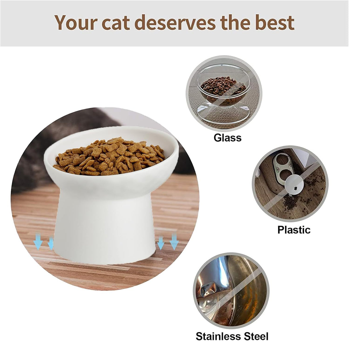 Elevated Cat Bowls, 15° Tilted Ceramic Raised Cat Food and Water Bowl Set, Whisker-Friendly - White / 6.2 Inch (Pack of 2) - image 3