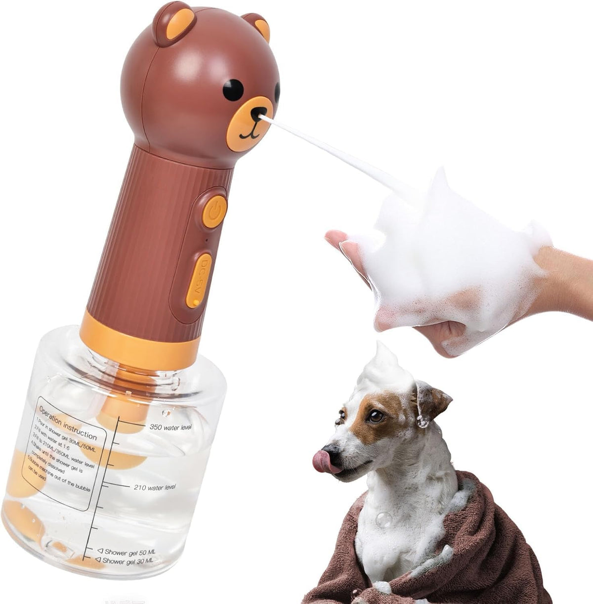 Electric Foaming Shampoo Dispenser for Dog and Cat Bathing - Brown Bear