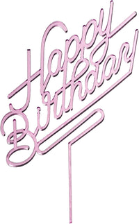 Black acrylic Happy Birthday cake topper on a frosted birthday cake - view 3