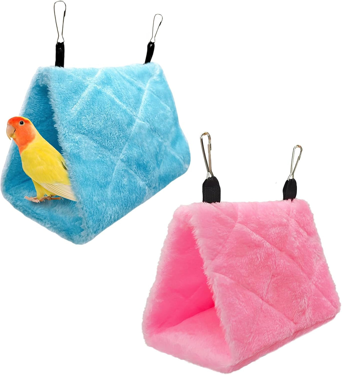 2Pcs Bird Tent Plush Hammock Hanging Warm Hut Nest for Cage - Blue&Pink(S)