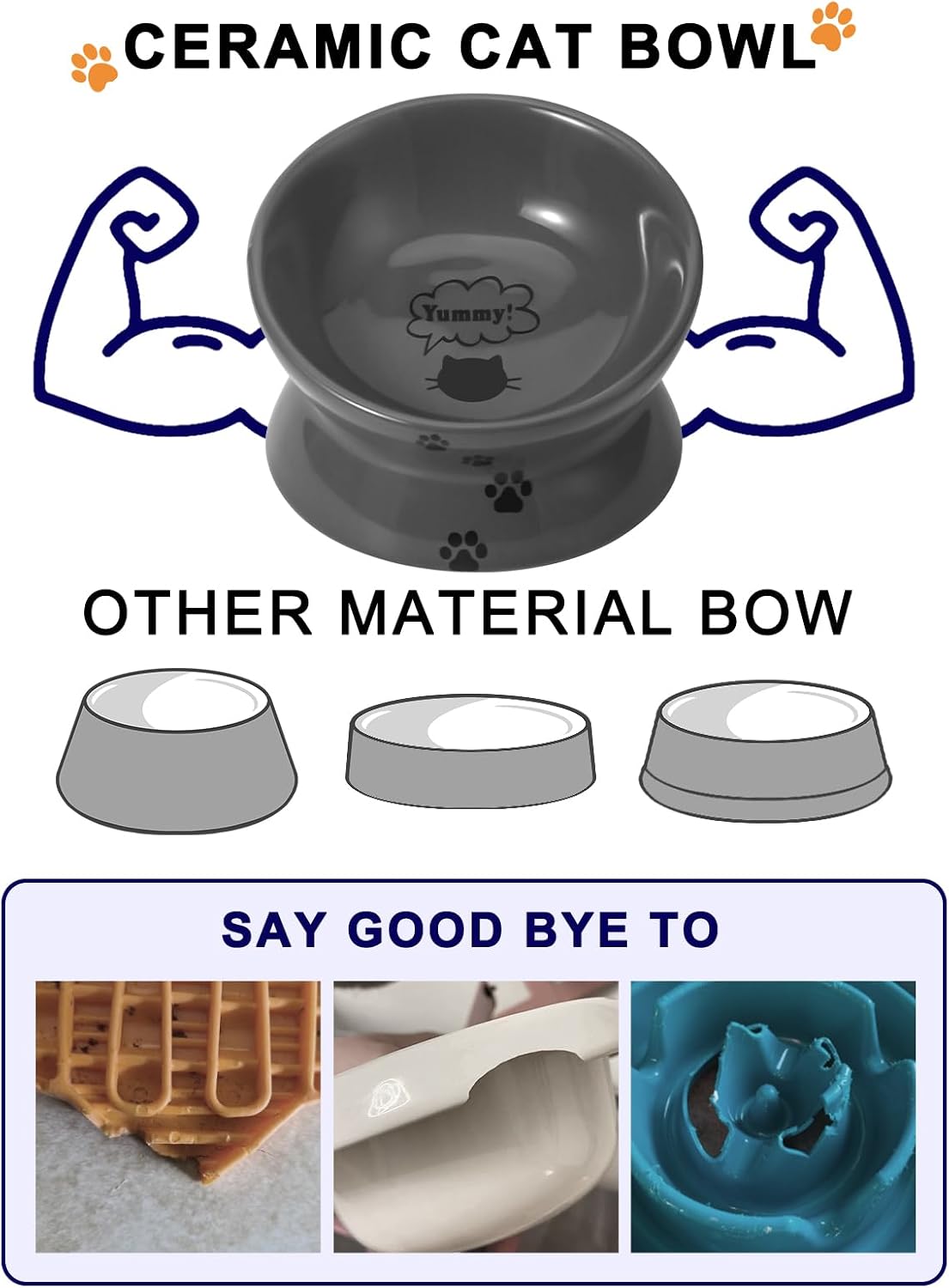 Y YHY Cat Bowl Anti Vomiting, Raised Food Bowls - 5 Inches / Grey - image 4