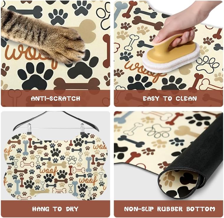 Dog Food Mats for Floors Waterproof - Beige Bone / 19"L x 12"W - image 3