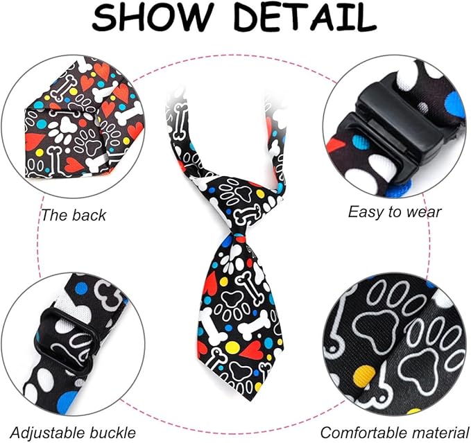 PET SHOW 10pcs Pack Paw Big Dog Ties Neckties for Large Breed Dogs XL Adjustable Holiday Birthday Grooming Accessories Neck Ties Bowties Girl Boy Wedding Costumes Photography Party Gift Favor