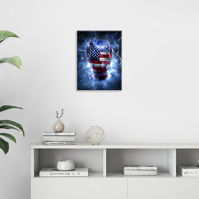 Sports Boxing Wall Art Canvas American Flag Wall Decor Prints Framed Painting Gym Pictures Gifts Artwork for Bathroom Living Dining Room 12"x16"