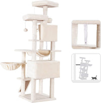 Hey-brother Cat Tree, 71 inches XL Large Cat Tower for Indoor Cats, Multi-Level Cat House with 3 Padded Perches, Big Scratcher, Cozy Basket, 2 Cat Condos and Scratching Posts, Beige MPJ034M