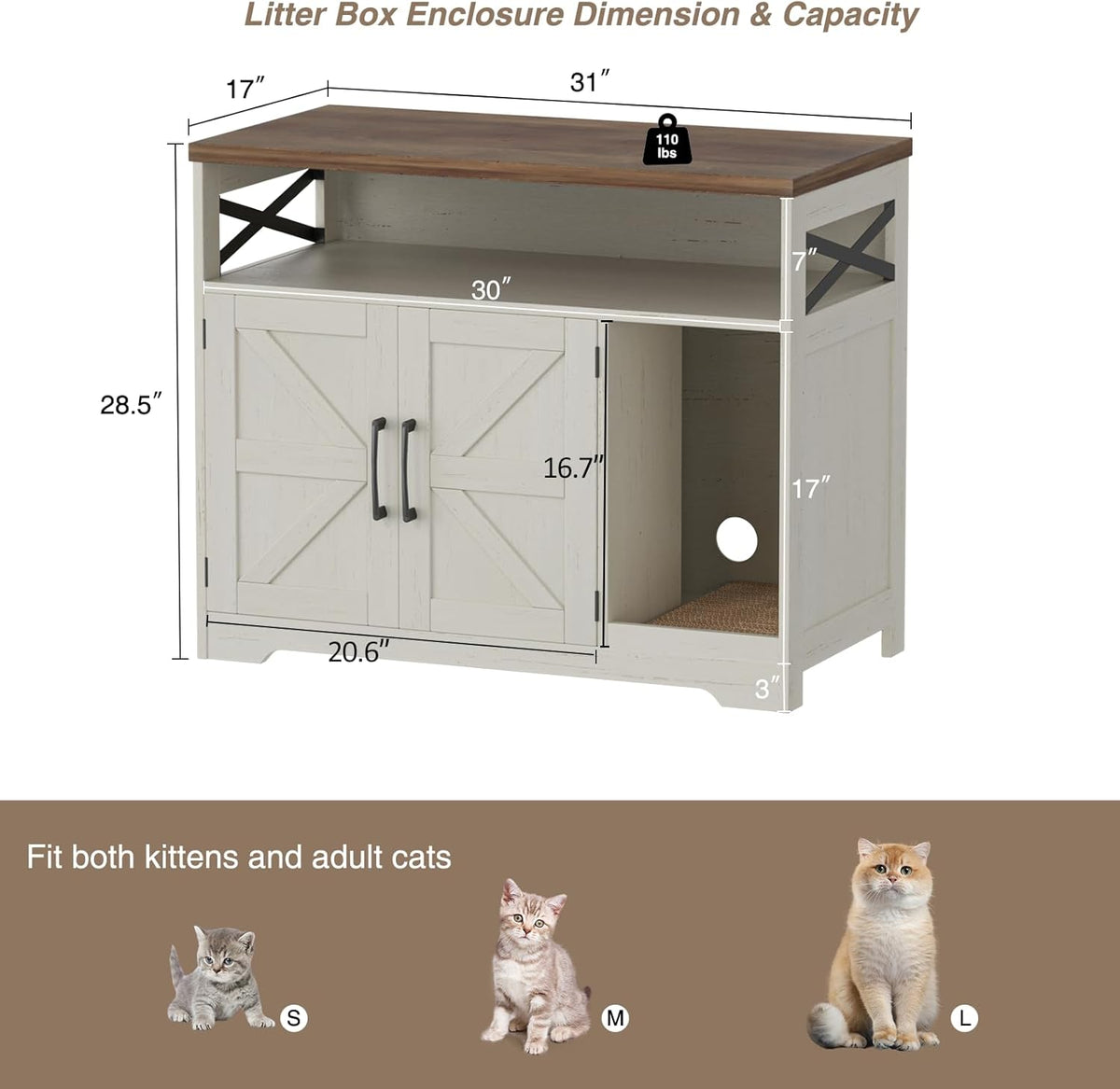 Cat Litter Box Enclosure, Hidden Litter Box with Scratch Pad – Essentials for Cats - White / 31"L x 17"W x 28.5"H - image 2