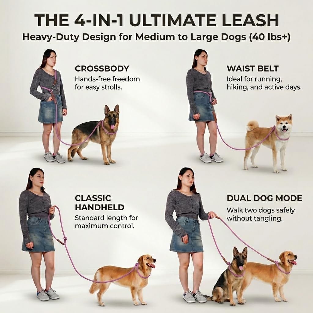 Hands Free Multifunctional Dog Leash for 1 or 2 Dogs - Opera Mauve - image 3