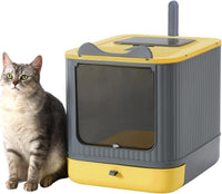 Foldable Enclosed Cat Litter Box with Lid, for Kitten to Medium - Yellow&Grey