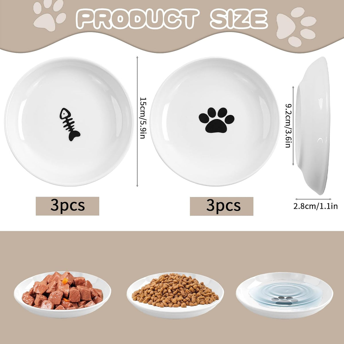 6 Pack Cat Food Bowl, Ceramic Cat Bowls - White-A - image 2