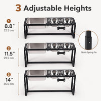 Elevated Dog Bowls, Metal Raised Dog Bowl Stand with 2 Thick 58oz Stainless Steel Food Bowls - Black-58oz x 2 & 1.2gal x 1 / Height: 8.8-14" - image 4