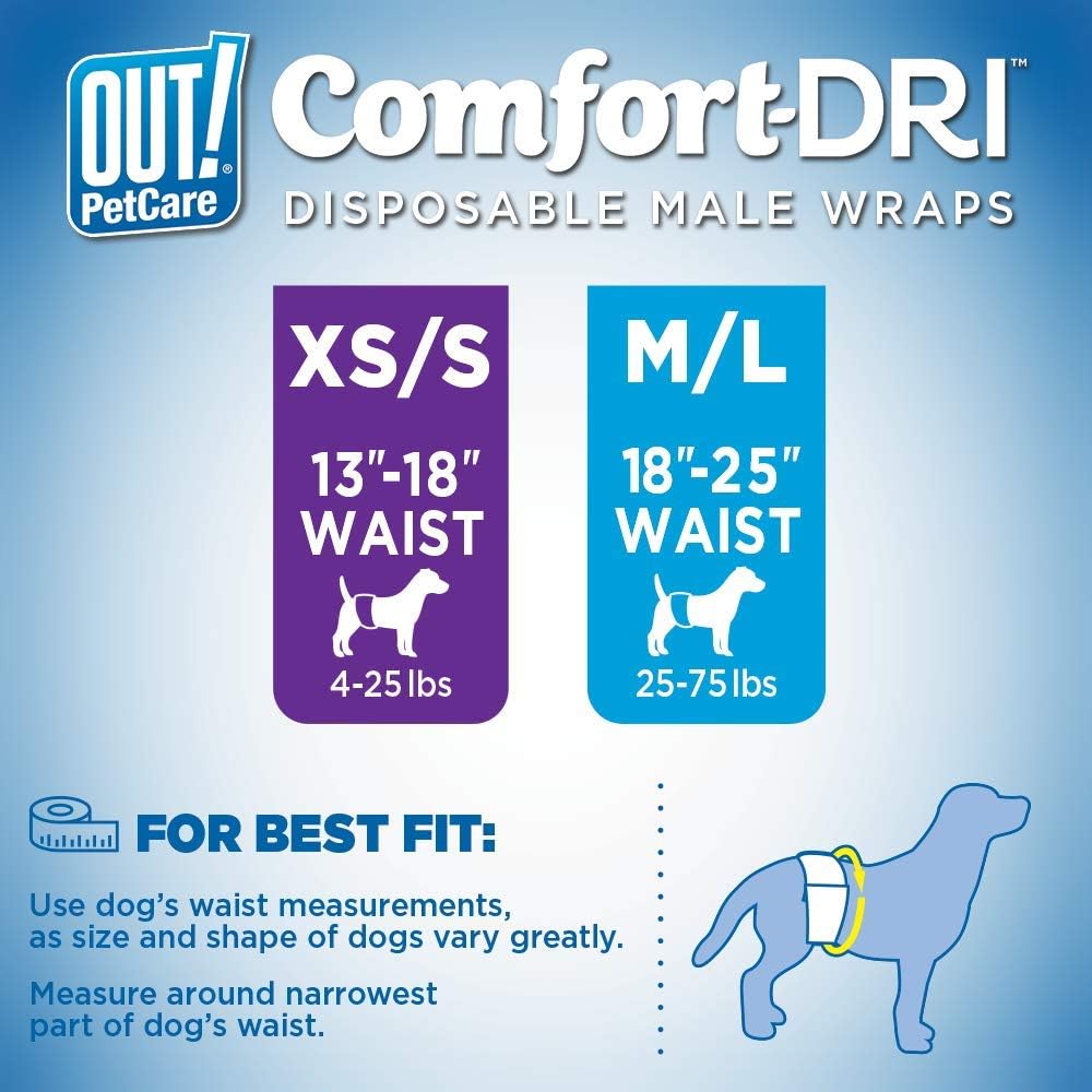 OUT! PetCare Male Dog Diapers, Disposable Belly Bands - XS/S / 12 Count (Pack of 4) - image 2