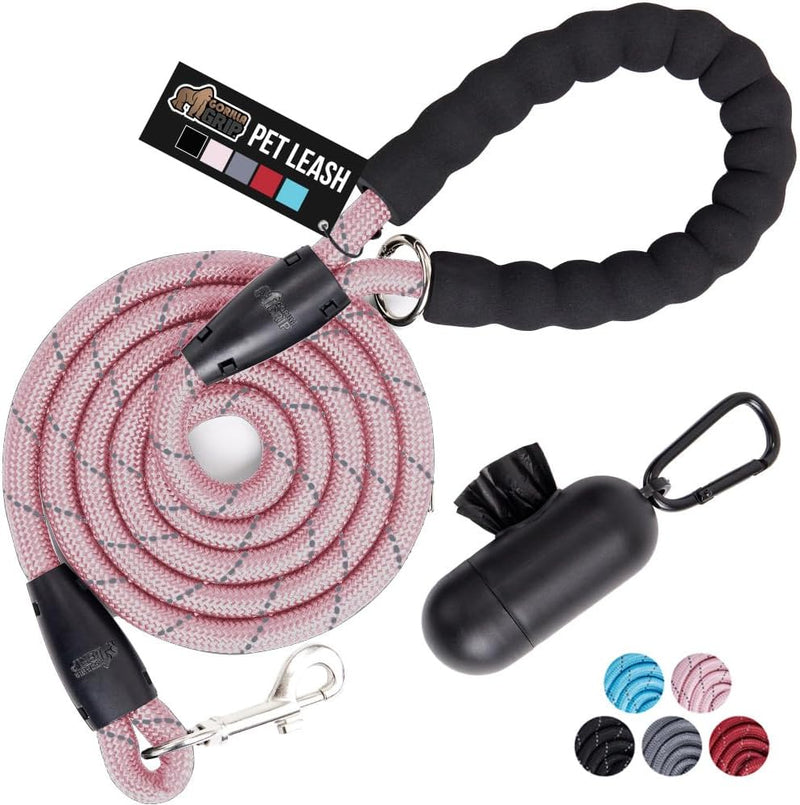 GORILLA GRIP Dog Leash, Heavy Duty Reflective Rope for 33lb Dogs - Pink / 5 FT X 1/3 Inch (33lb)