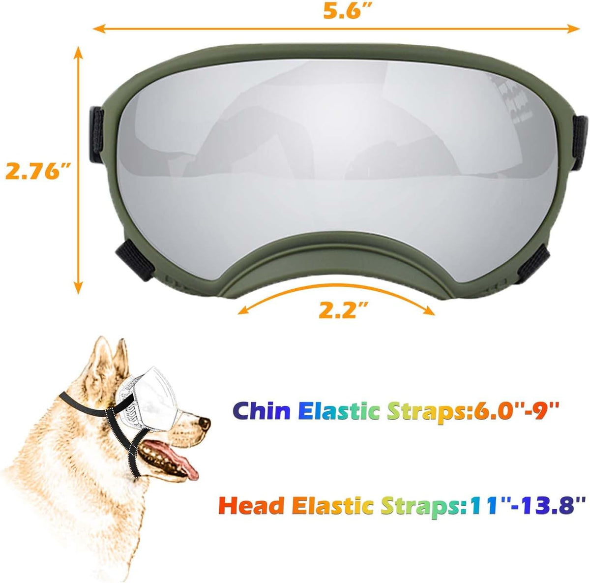Medium Dog Sunglasses with Adjustable Strap UV Protection - Medium size-Army green frame silver lenses - image 3