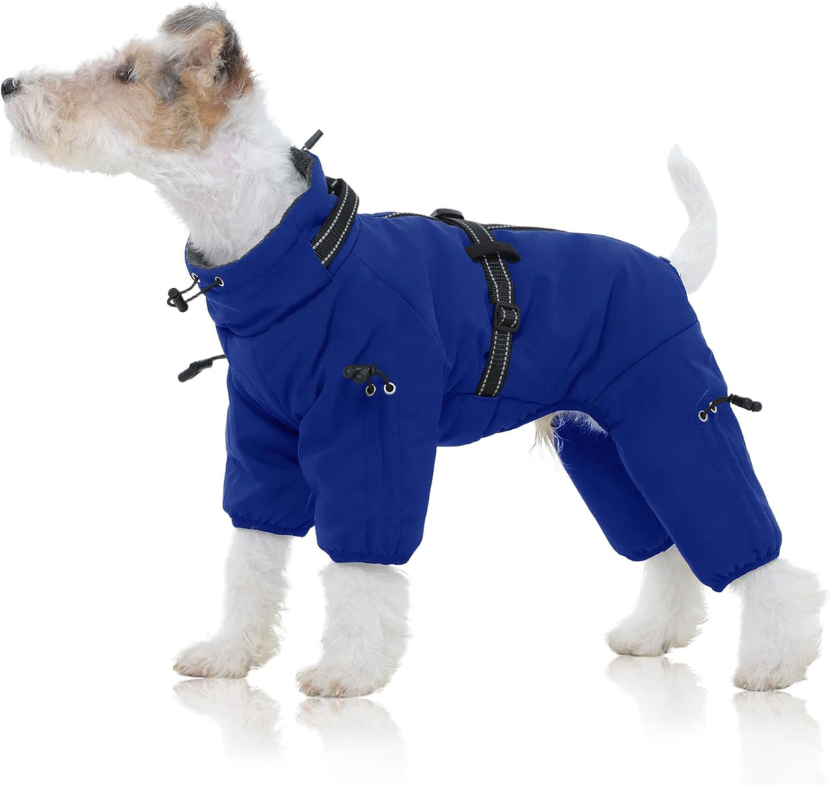 Full Body Dog Coat,Warm Dog Fleece Jackets with Harness Built in Windproof Dogs Snowsuit Zip up Pet - Blue / Small