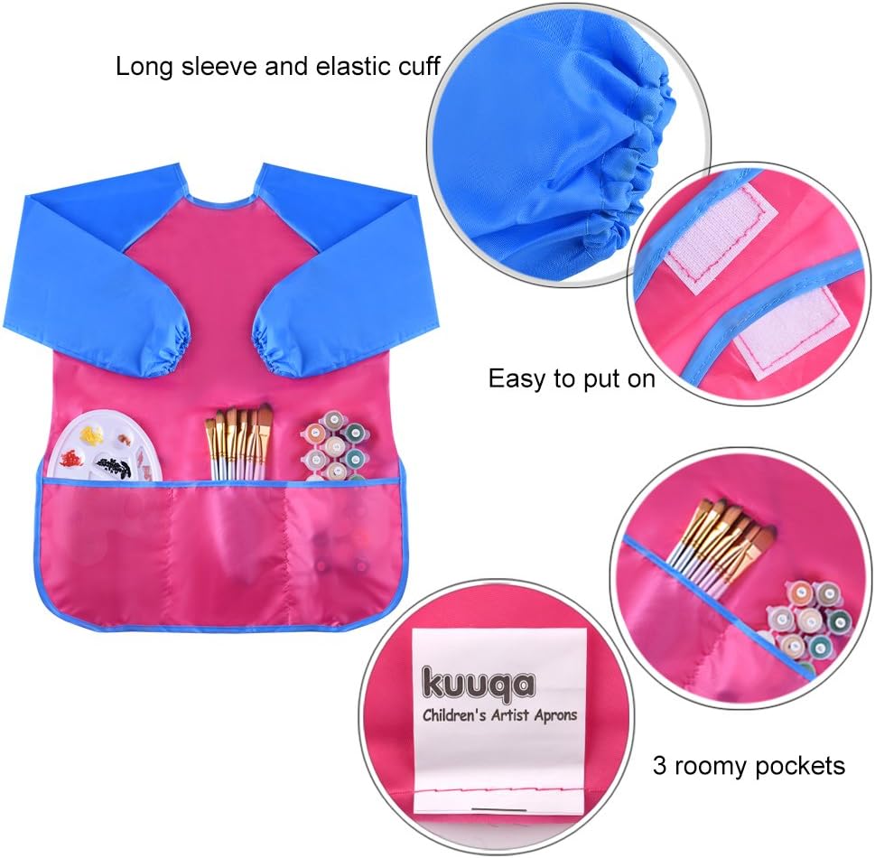 KUUQA Waterproof Children Art Smock Kids Art Aprons – Fun for Kids & Family - Yellow，pink / 2 - image 4