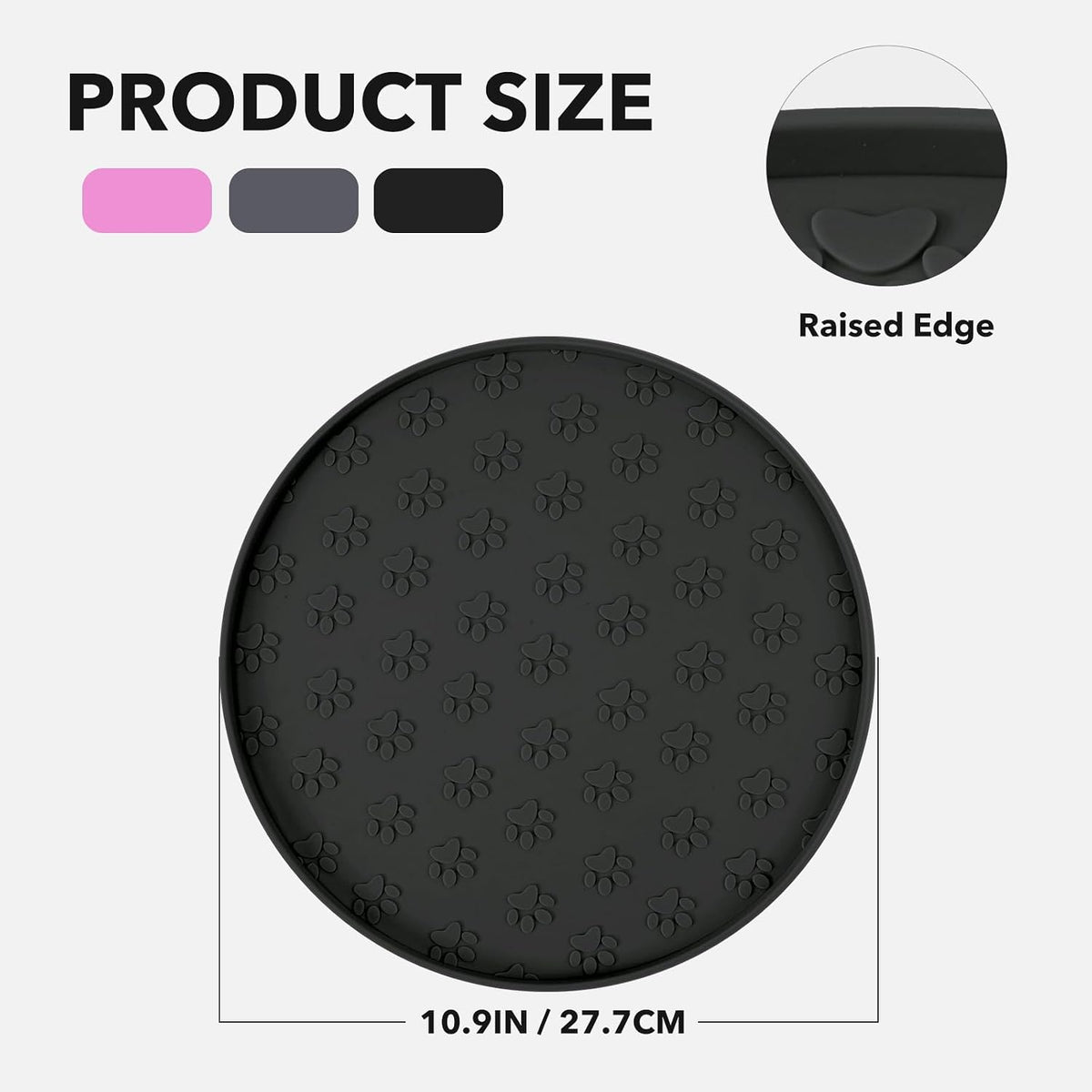 Silicone Pet Food Mat - Waterproof Dog & Cat Feeding Mat with High Lip to Prevent Spills & Protect - Black - image 4