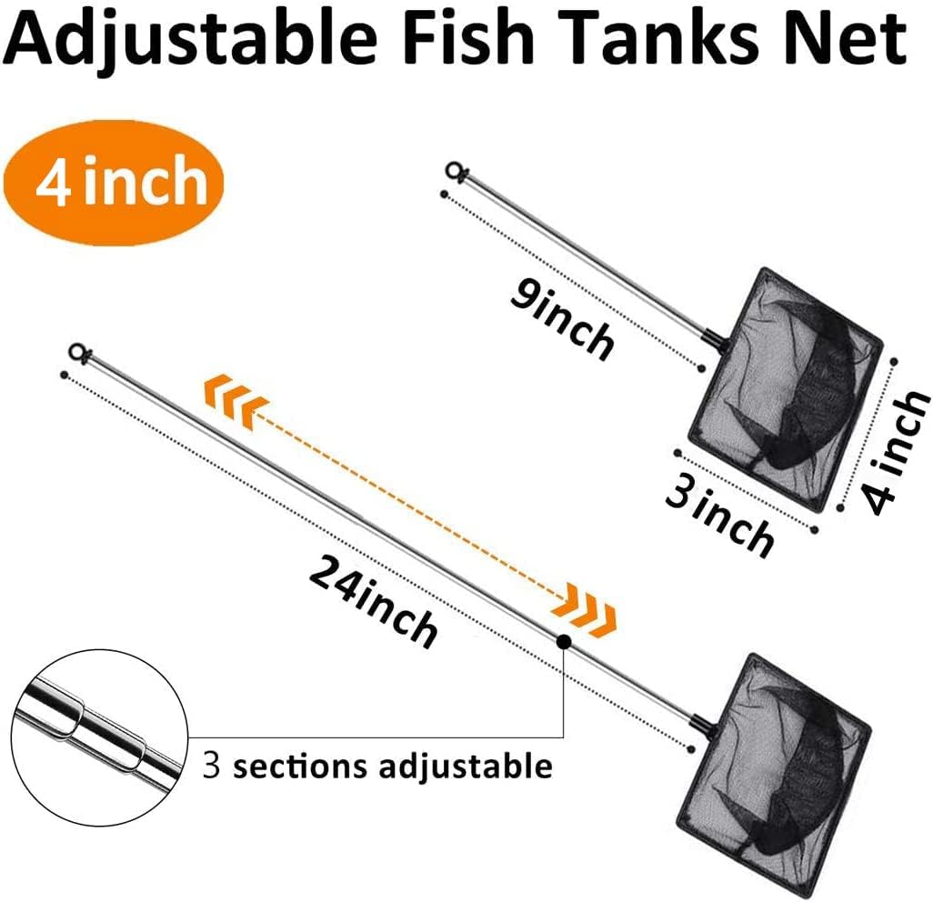 Fish Net for Fish Tank, Fine Mesh Aquarium Net with 9-24 Inch Stainless Steel Long Handle - 4 inch - image 2