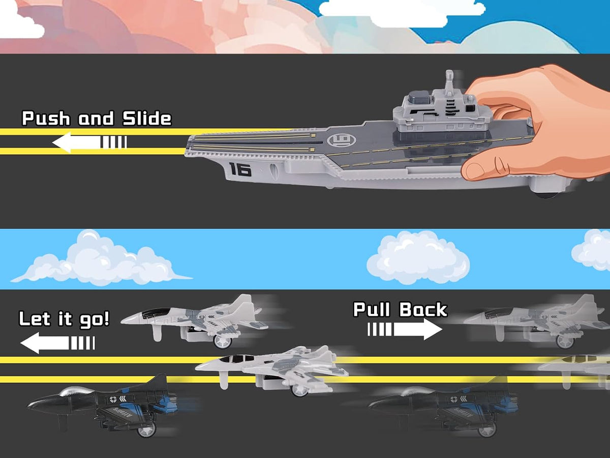 Crelloci aircraft carrier toy set with pull back fighter jets and submarine - view 7