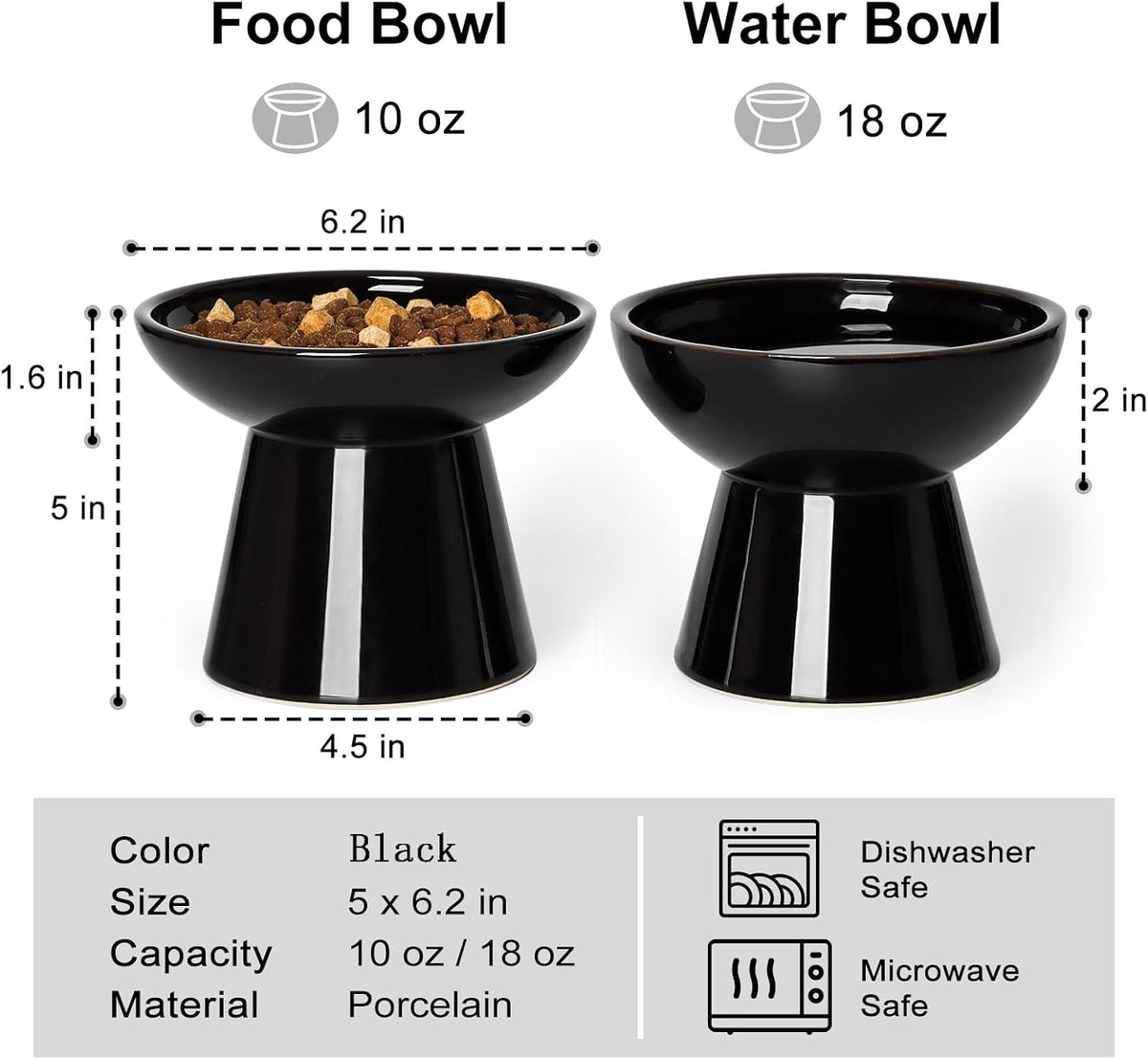 YauYik Raised Cat Food Water Bowl Set - BLACK - image 2