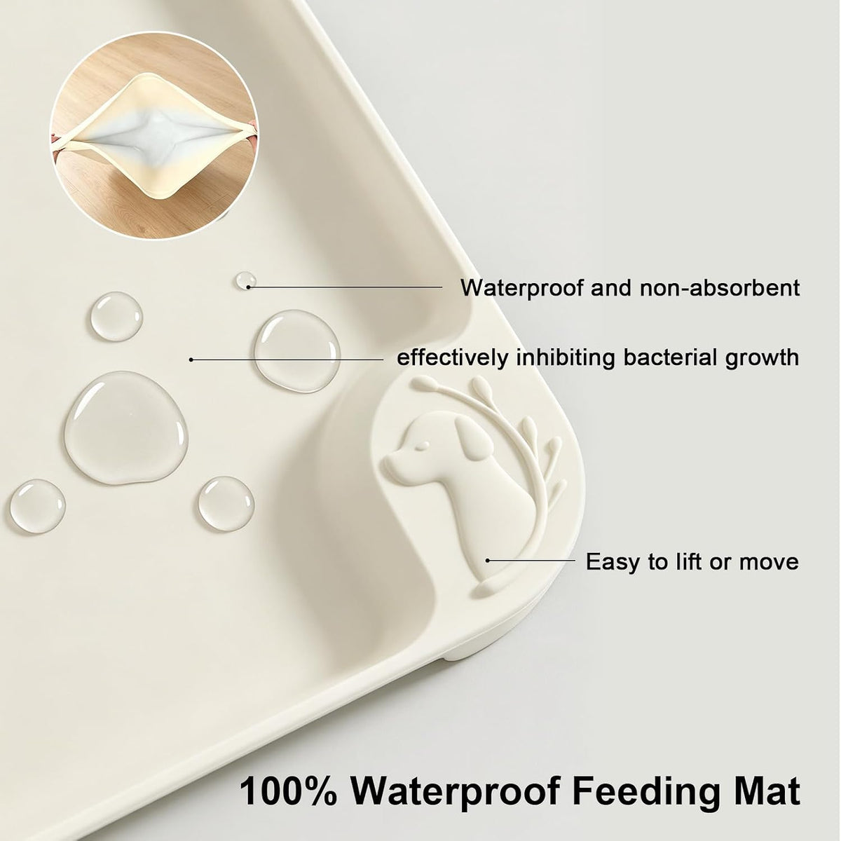 Large Pet Feeding Mat Spillproof Raised Edges Nonslip 24"x16" Beige – Essentials for Cats - Beige / 24"L x 16"W - image 3