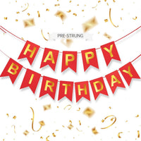 Happy Birthday Banner,Pre-Strung Black and Gold Party Decorations，16ft Pre-Strung Hanging Sign - red