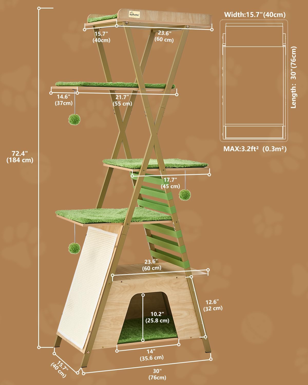 72.4" Modern Cat Tree for Indoor Cats, Multi-Level Cat Condo – Essentials for Cats - Beige - image 4