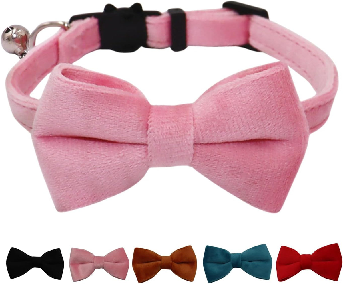 Cat Collar Breakaway with Bell and Removable Bow Tie Safety Buckle - Pink