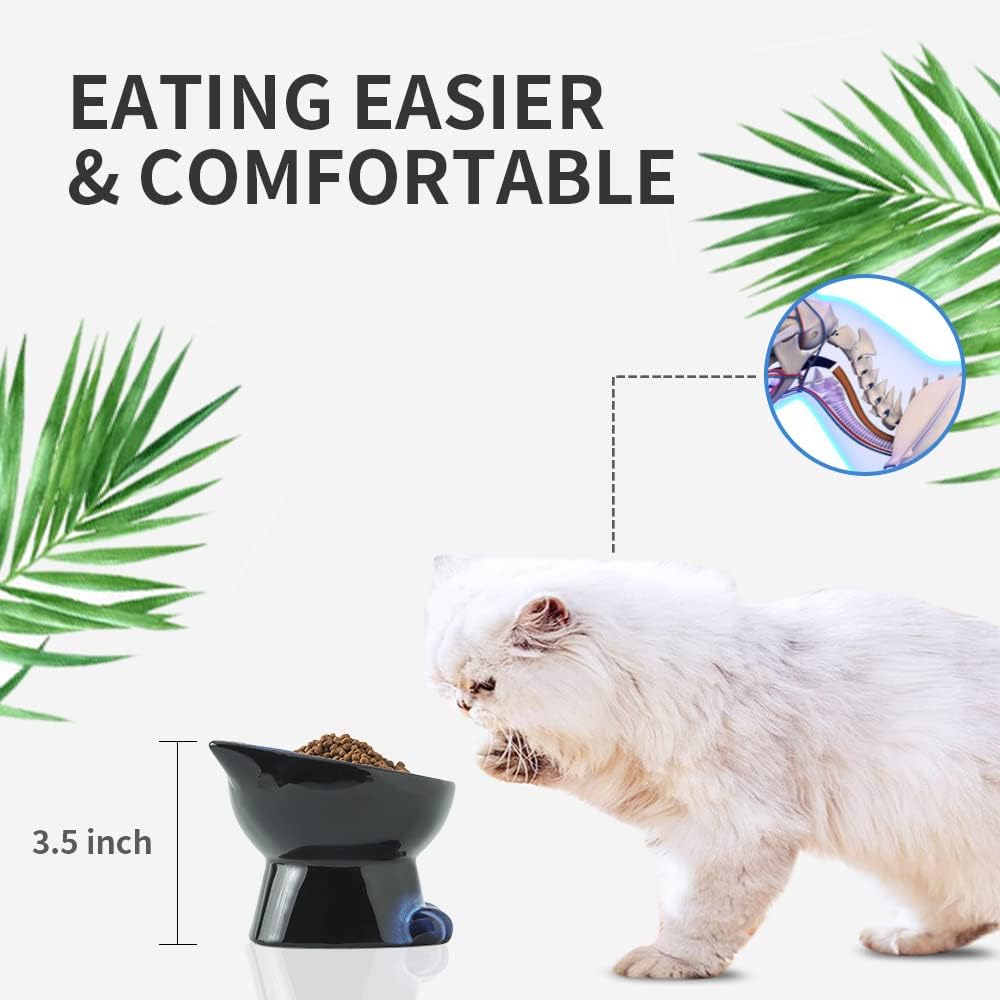 Nihow Ceramic Basic Cat Bowls: 5 Inch Cat Bowl for Food & Water – Essentials for Cats - 4.5 OZ / Blue & Black - image 4