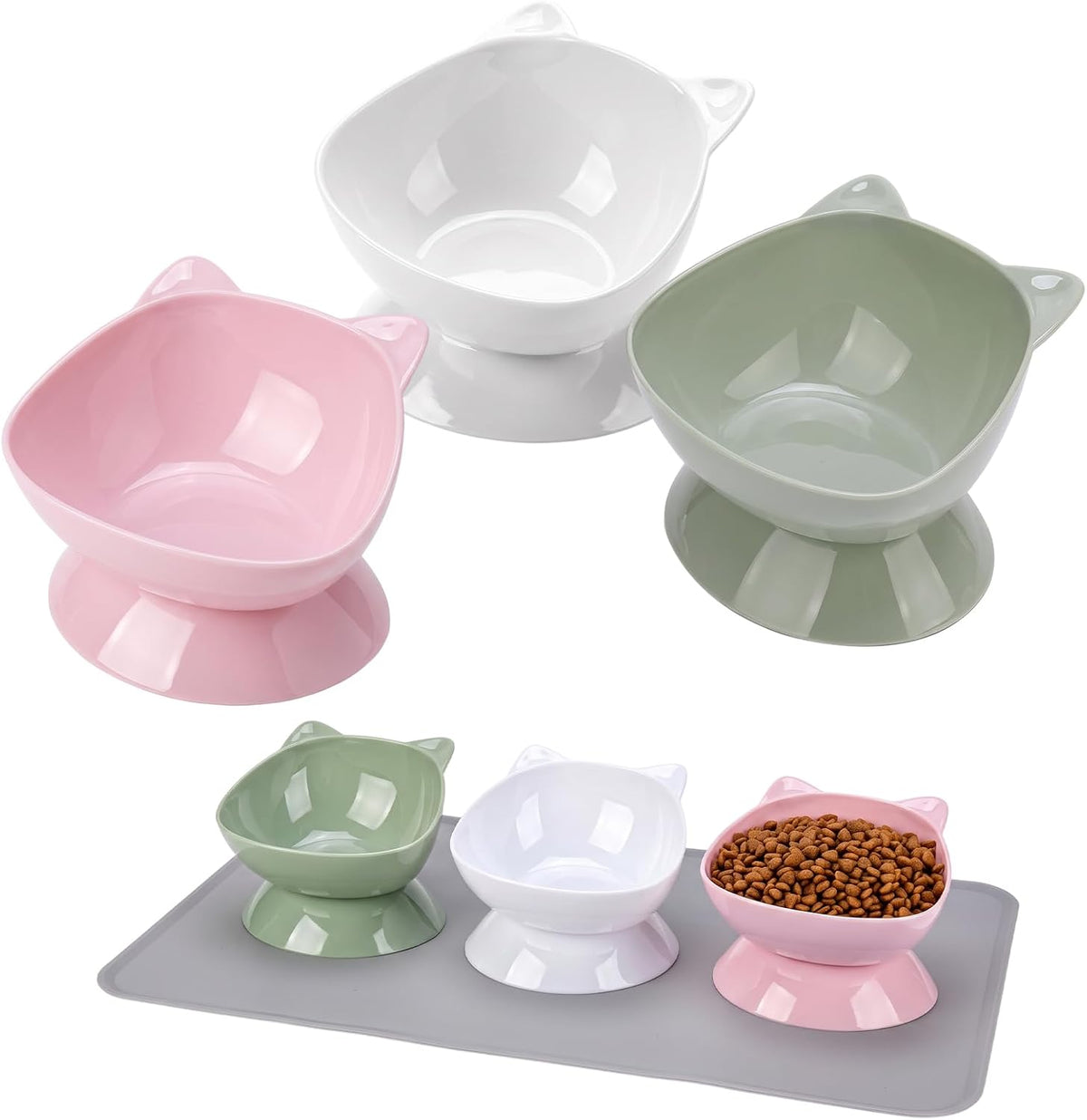 3 Pcs Raised Cat Bowl 15° Elevated Cat Food Bowl Tilted Cats Bowls - Pink,Green,White