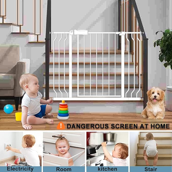 Extra Wide Large Baby Gate 67-71.5 Inch Automatic Close Pet Dog Gates for Stairs Doorways Pressure Mount Child Safety Gate for Walk Through Kids or Pets