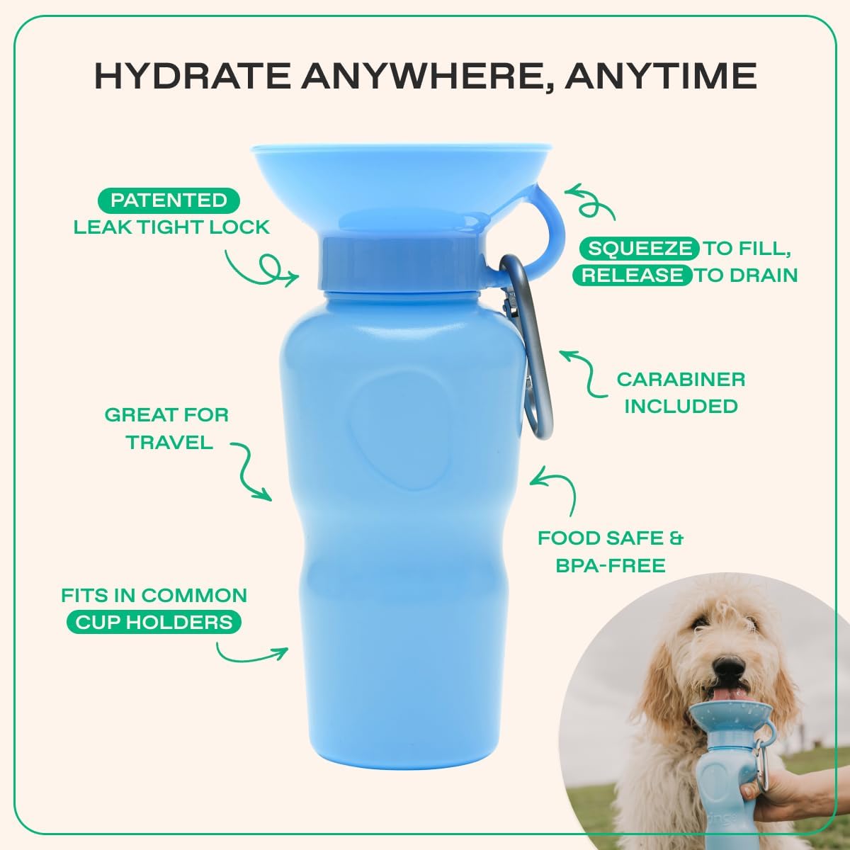 Springland 22oz Classic Portable Dog Water Bottle with Built-in Bowl - Sky Blue / 22oz Classic - image 3