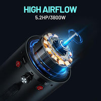 Dog Dryer High Velocity Dog Hair Dryer with 4 Nozzles 5.2HP/3800W (Professional Super Cyclone), Stepless Adjustable Speed Temperature Dogs Grooming Blow Dryer with Heater for Pets Hair Dryer, Black